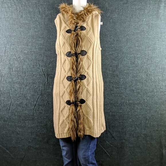 RXB Sweaters - RXB Long Faux Fur Trim Sleeveless Sweater